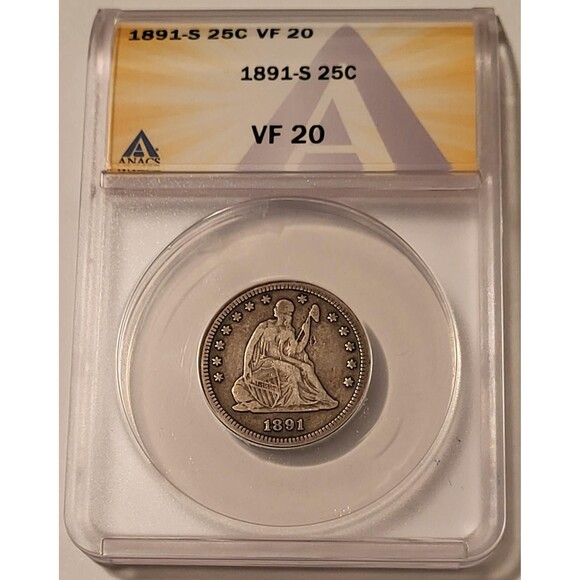 1891 S Seated Liberty Quarter VF20 ANACS Toned - Picture 1 of 4